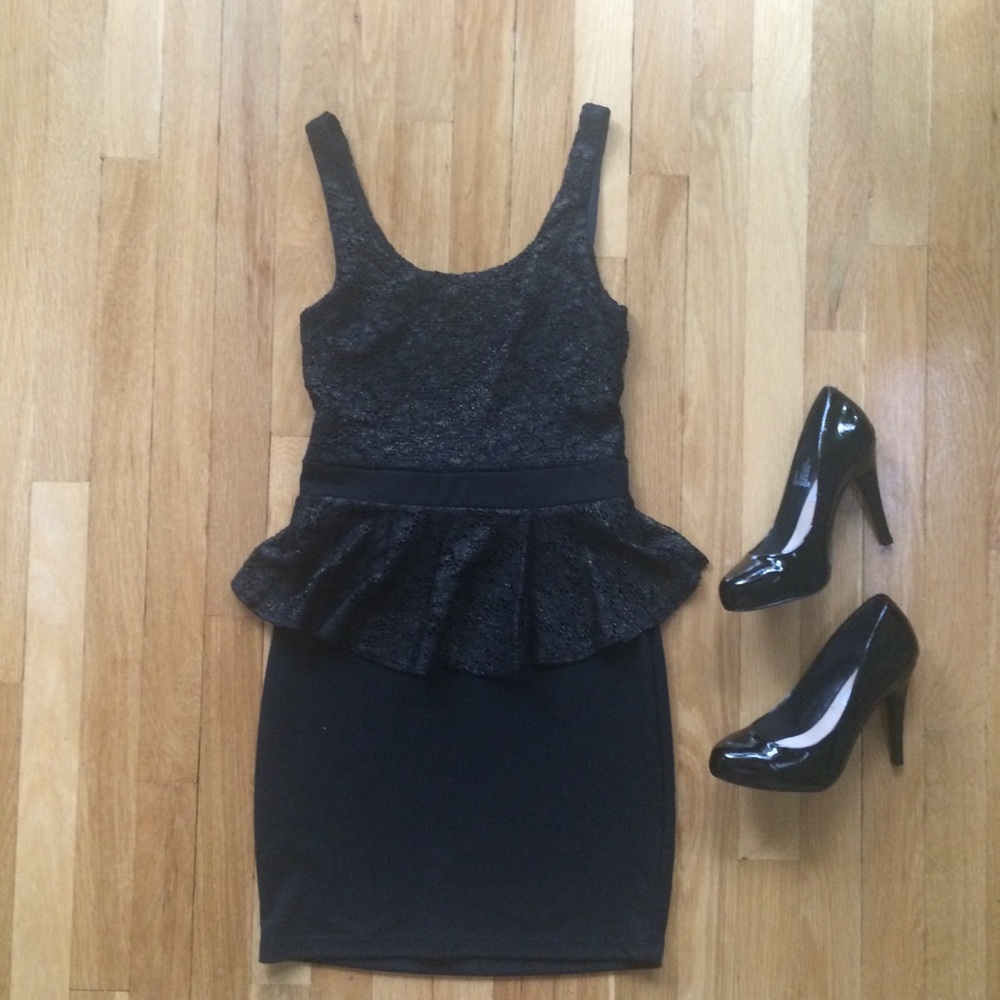 Soprano Black Peplum Mini Dress